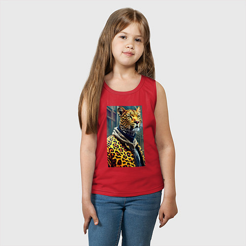 Детская майка Крутой леопард житель мегаполиса / Красный – фото 3