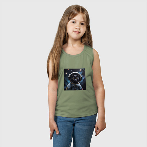 Детская майка Черный котик космонавт / Авокадо – фото 3