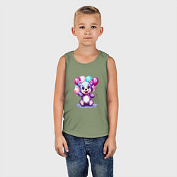 Майка детская хлопок Мишка фиолетовый с шарами, цвет: авокадо — фото 2