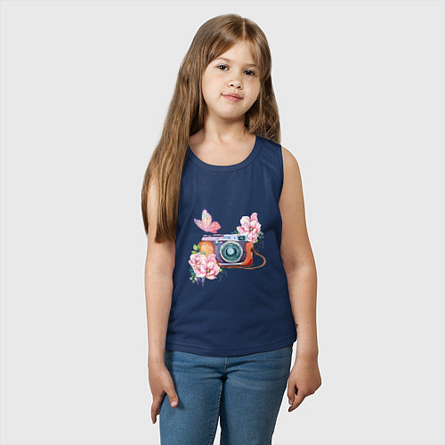 Детская майка Фотоаппарат в цветах и бабочки / Тёмно-синий – фото 3
