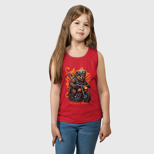 Детская майка Медведь байкер на мотоцикле / Красный – фото 3