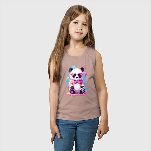 Детская майка Милая панда в розовых очках и бантике / Пыльно-розовый – фото 3