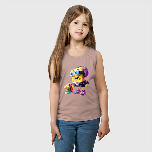 Детская майка Губка Боб и улитка Гэри - киберпанк / Пыльно-розовый – фото 3