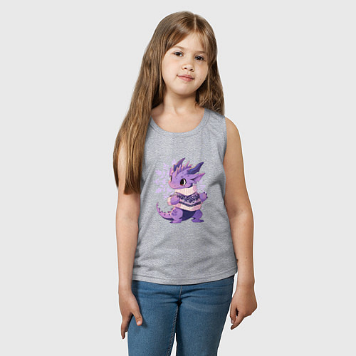 Детская майка Фиолетовый дракон в свитере / Меланж – фото 3