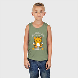 Майка детская хлопок Всё что нужно это любовь йога и кот, цвет: авокадо — фото 2