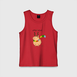 Майка детская хлопок Капибара в рожках оленя, цвет: красный