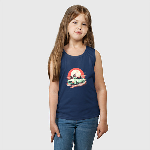Детская майка Старое авто на оранжевом небесном фоне / Тёмно-синий – фото 3