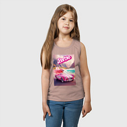 Майка детская хлопок Барби в кабриолете на горной дороге, цвет: пыльно-розовый — фото 2