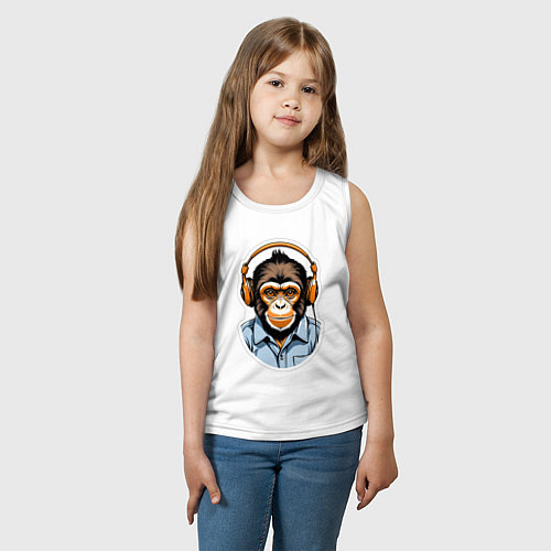 Детская майка Портрет обезьяны в наушниках / Белый – фото 3