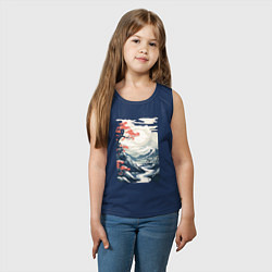 Майка детская хлопок Горный пейзаж в японском стиле, цвет: тёмно-синий — фото 2