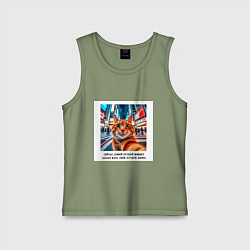 Майка детская хлопок Рыжий кот: момент начать жить свою лучшую жизнь, цвет: авокадо