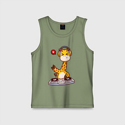 Майка детская хлопок Жираф за пультом, цвет: авокадо