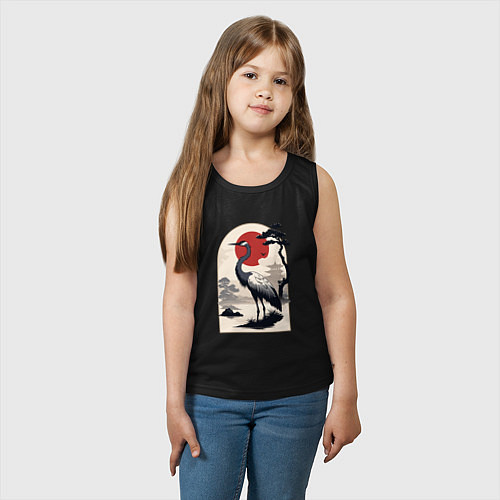 Детская майка Журавль в японском стиле / Черный – фото 3