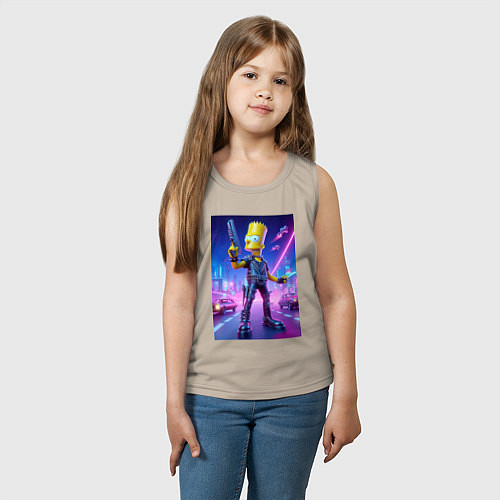 Детская майка Cyber Bart - neon glow ai art / Миндальный – фото 3