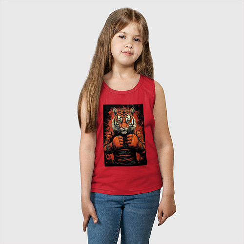 Детская майка Тигр Муай Тай в стойке / Красный – фото 3