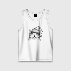 Майка детская хлопок Кот-мем в шоке от Нового года, цвет: белый