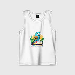 Майка детская хлопок Попугай на стопке книг, цвет: белый