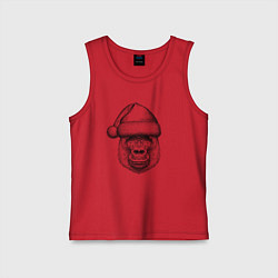 Майка детская хлопок Новогодняя горилла в шапке, цвет: красный