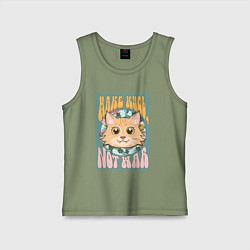 Майка детская хлопок Винтажный рыжий кот пацифист, цвет: авокадо