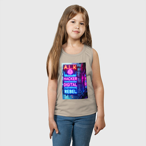 Детская майка Ai hacker digital rebel - neon glow / Миндальный – фото 3
