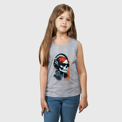 Детская майка Grunge redhead girl skull / Меланж – фото 3