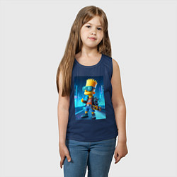 Майка детская хлопок Барт Симпсон в неоновом городе со скейтбордом - не, цвет: тёмно-синий — фото 2