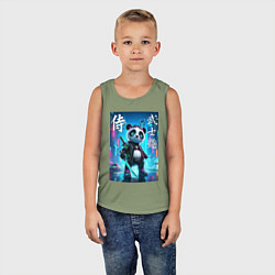 Майка детская хлопок Panda samurai - bushido ai art, цвет: авокадо — фото 2