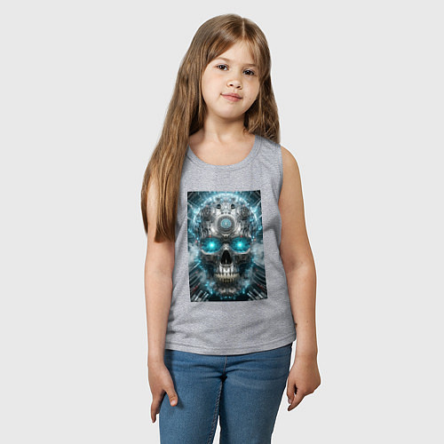 Детская майка Electrified cyber skull - ai art fantasy / Меланж – фото 3
