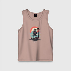 Майка детская хлопок Силуэт самурая на закате, цвет: пыльно-розовый