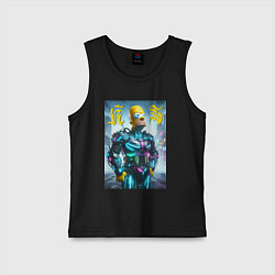 Майка детская хлопок Homer Simpson - neon glow ai art, цвет: черный