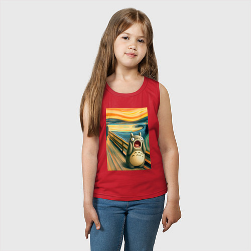 Детская майка Тоторо кричит - мем нейросеть / Красный – фото 3