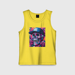 Майка детская хлопок Череп в бейсболке - граффити, цвет: желтый