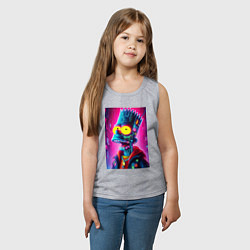 Майка детская хлопок Cyber Bart Simpson - neon glow ai art, цвет: меланж — фото 2