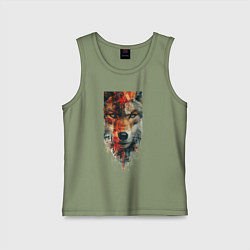 Майка детская хлопок Дикий волк картина, цвет: авокадо