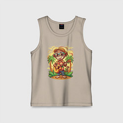 Майка детская хлопок Обезьянка с гитарой летний вайб, цвет: миндальный