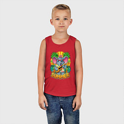 Майка детская хлопок Слон играет на гитаре жаркое лето, цвет: красный — фото 2