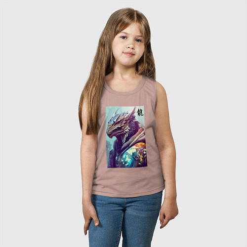 Детская майка Cool dragon - hieroglyph ai art / Пыльно-розовый – фото 3