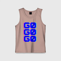 Майка детская хлопок Надпись синего цвета go go go, цвет: пыльно-розовый