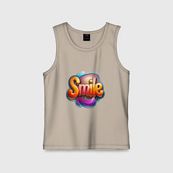 Майка детская хлопок Текст smile, цвет: миндальный