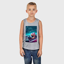 Майка детская хлопок Капибара гонщик - нейросеть, цвет: меланж — фото 2