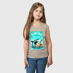 Майка детская хлопок Surfing never alone - shark and surfer, цвет: миндальный — фото 2