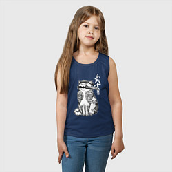 Майка детская хлопок Кот самурай - сёто в зубах, цвет: тёмно-синий — фото 2