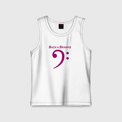 Майка детская хлопок Бах и Брамс по-английски с басовым ключом маджента, цвет: белый