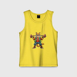 Майка детская хлопок Крутой рыжий кото держит гантель, цвет: желтый