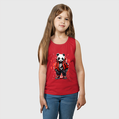 Детская майка Модная панда в красной куртке / Красный – фото 3