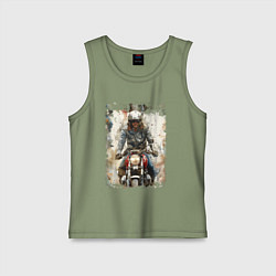 Майка детская хлопок Акварель -мотоциклист, цвет: авокадо