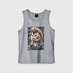 Майка детская хлопок Прикольный котик панк - нейросеть, цвет: меланж