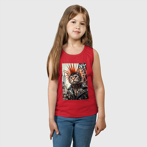 Детская майка Котяра панк из Нью-Йорка - нейросеть / Красный – фото 3