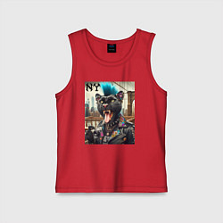 Майка детская хлопок Чувак пантера панк с фотоаппаратом - нейросеть, цвет: красный