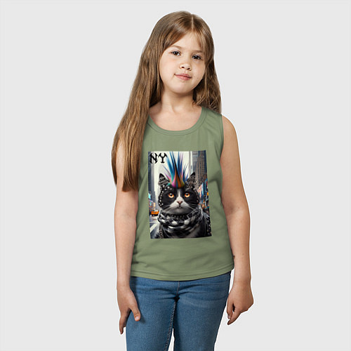 Детская майка Кот панк с разноцветным хаером - Нью-Йорк / Авокадо – фото 3